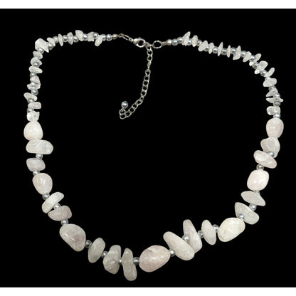 Vintage Natural White Quartz Chunk Beaded Necklace