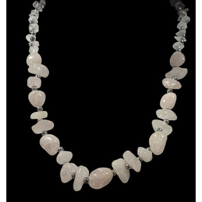 Vintage Natural White Quartz Chunk Beaded Necklace