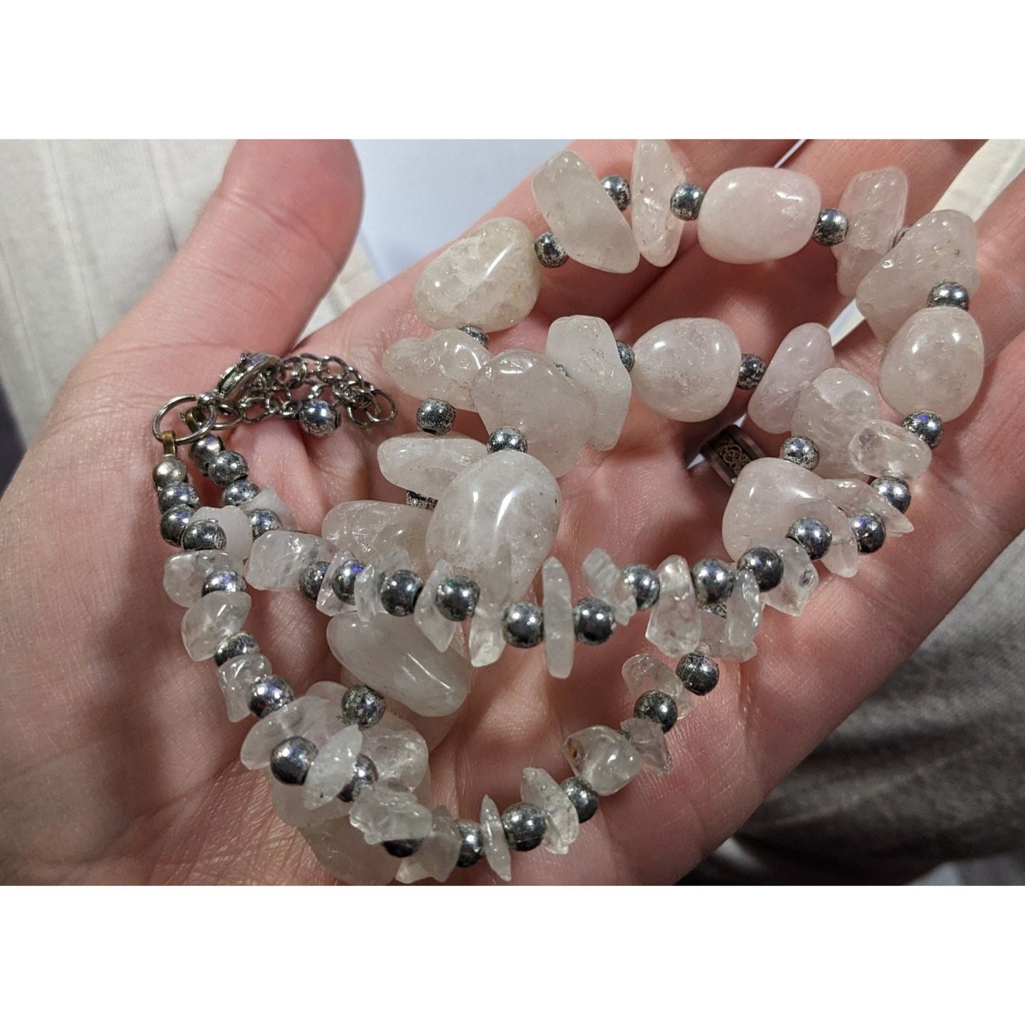 Vintage Natural White Quartz Chunk Beaded Necklace