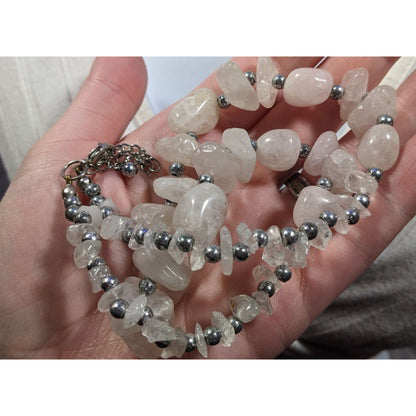 Vintage Natural White Quartz Chunk Beaded Necklace