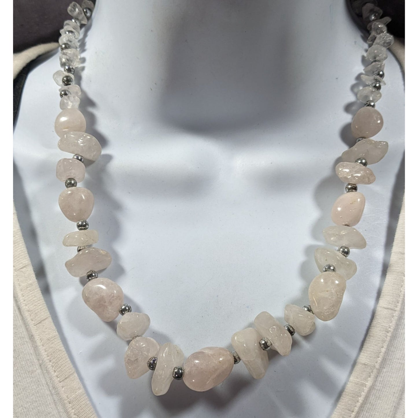 Vintage Natural White Quartz Chunk Beaded Necklace