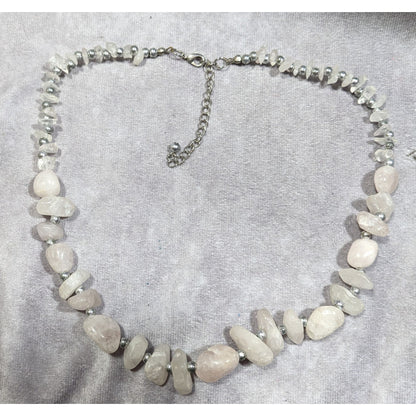 Vintage Natural White Quartz Chunk Beaded Necklace