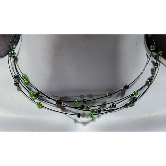 Casual Green And Brown Layered Floating Glass Bead Necklace
