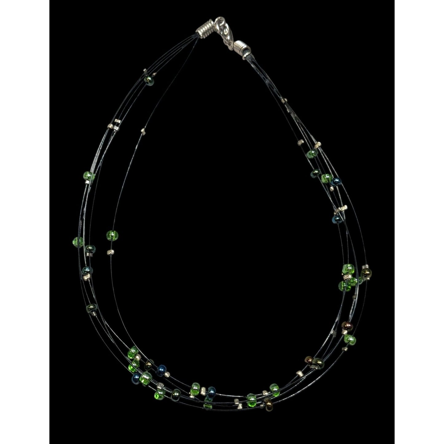 Casual Green And Brown Layered Floating Glass Bead Necklace