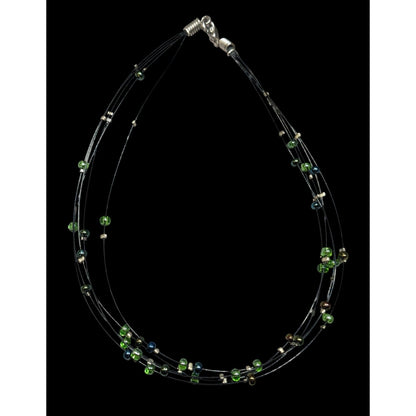 Casual Green And Brown Layered Floating Glass Bead Necklace