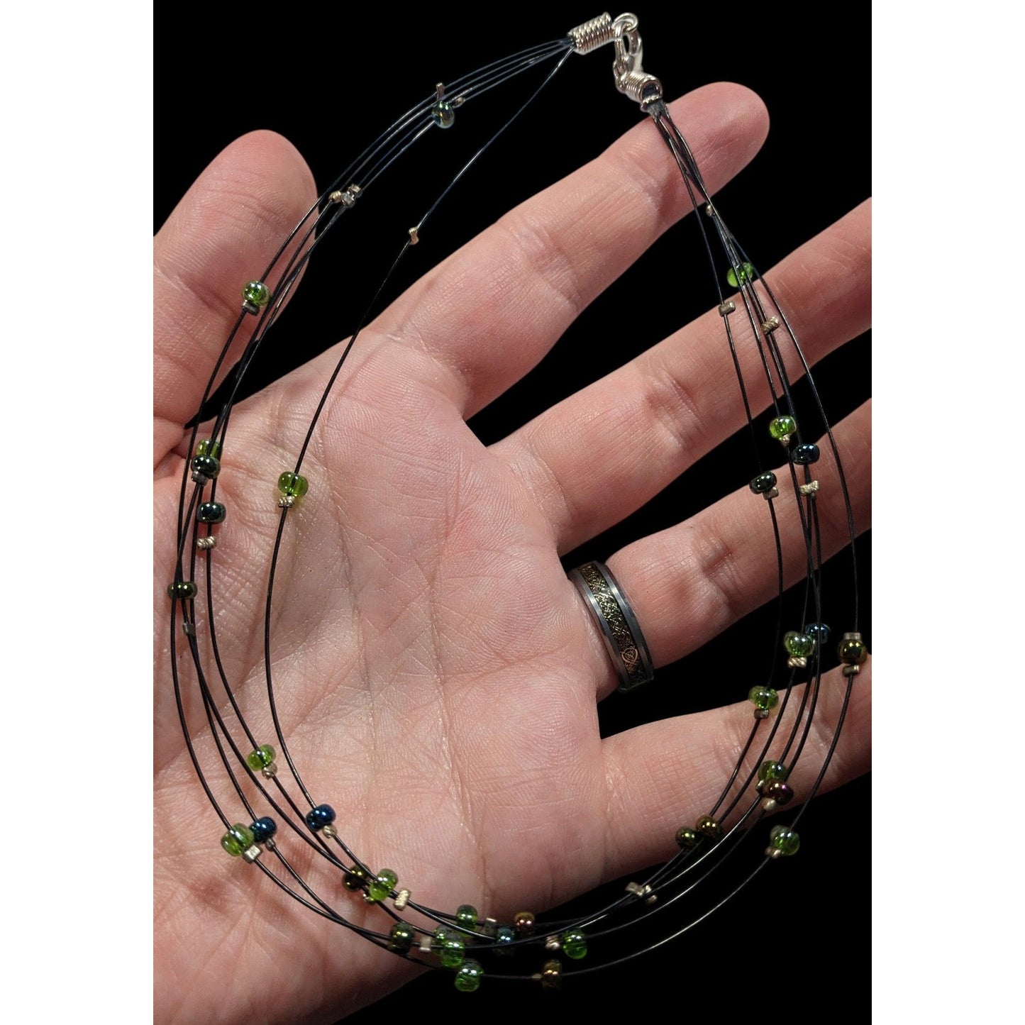Casual Green And Brown Layered Floating Glass Bead Necklace
