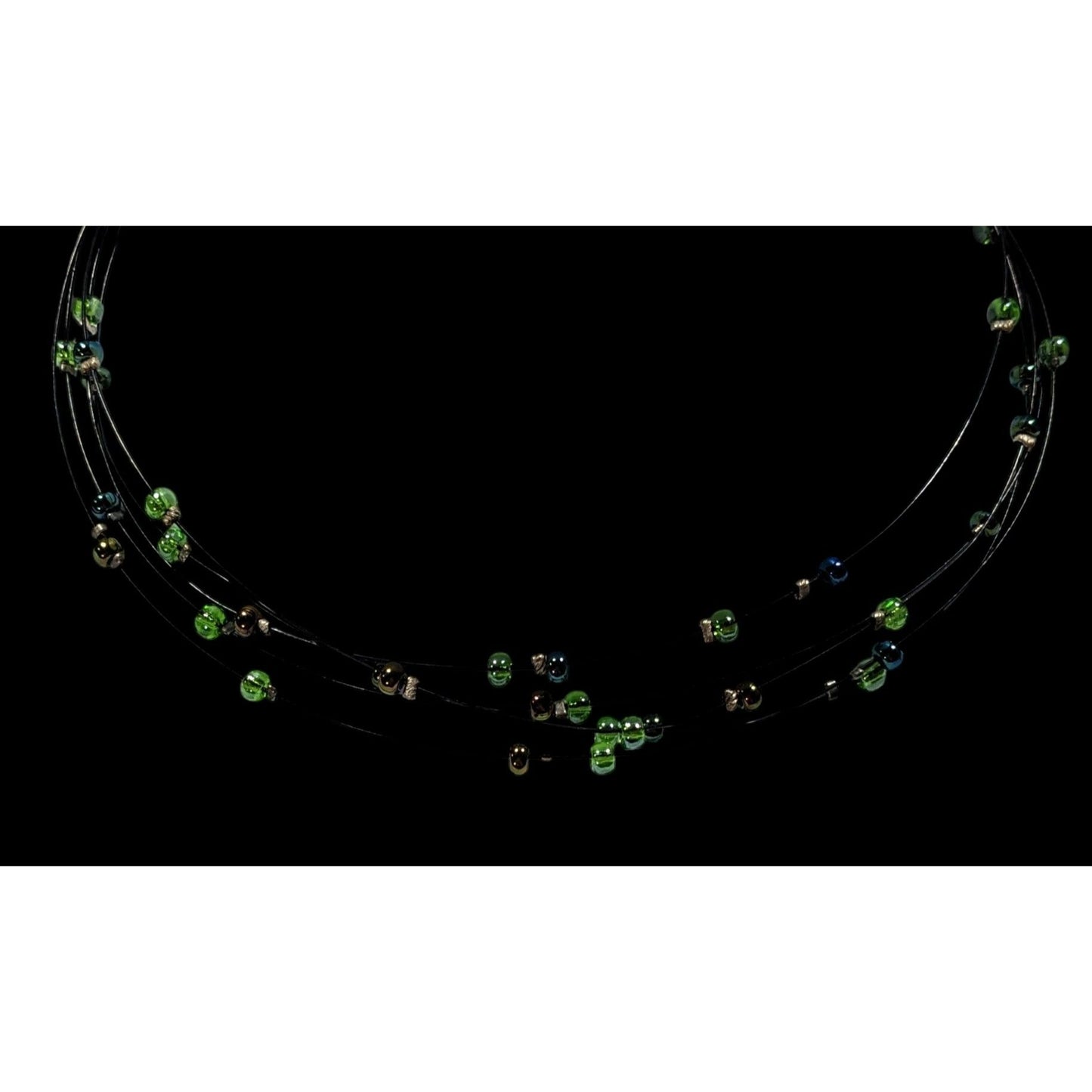 Casual Green And Brown Layered Floating Glass Bead Necklace