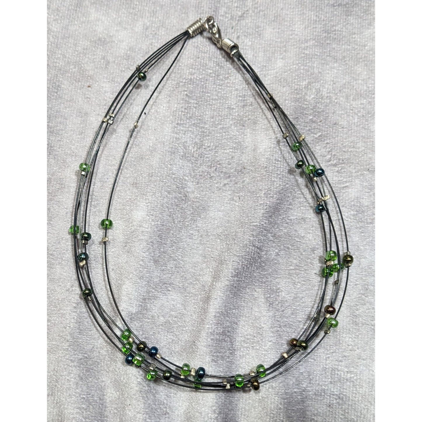 Casual Green And Brown Layered Floating Glass Bead Necklace