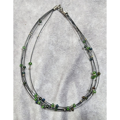Casual Green And Brown Layered Floating Glass Bead Necklace