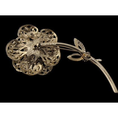 Vintage Sarah Coventry Flower Brooch With Gold Tone Aurora Borealis Rhinestones