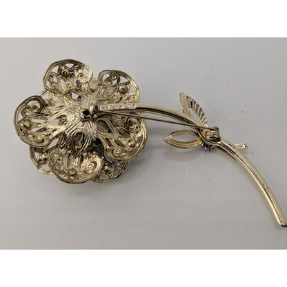 Vintage Sarah Coventry Flower Brooch With Gold Tone Aurora Borealis Rhinestones