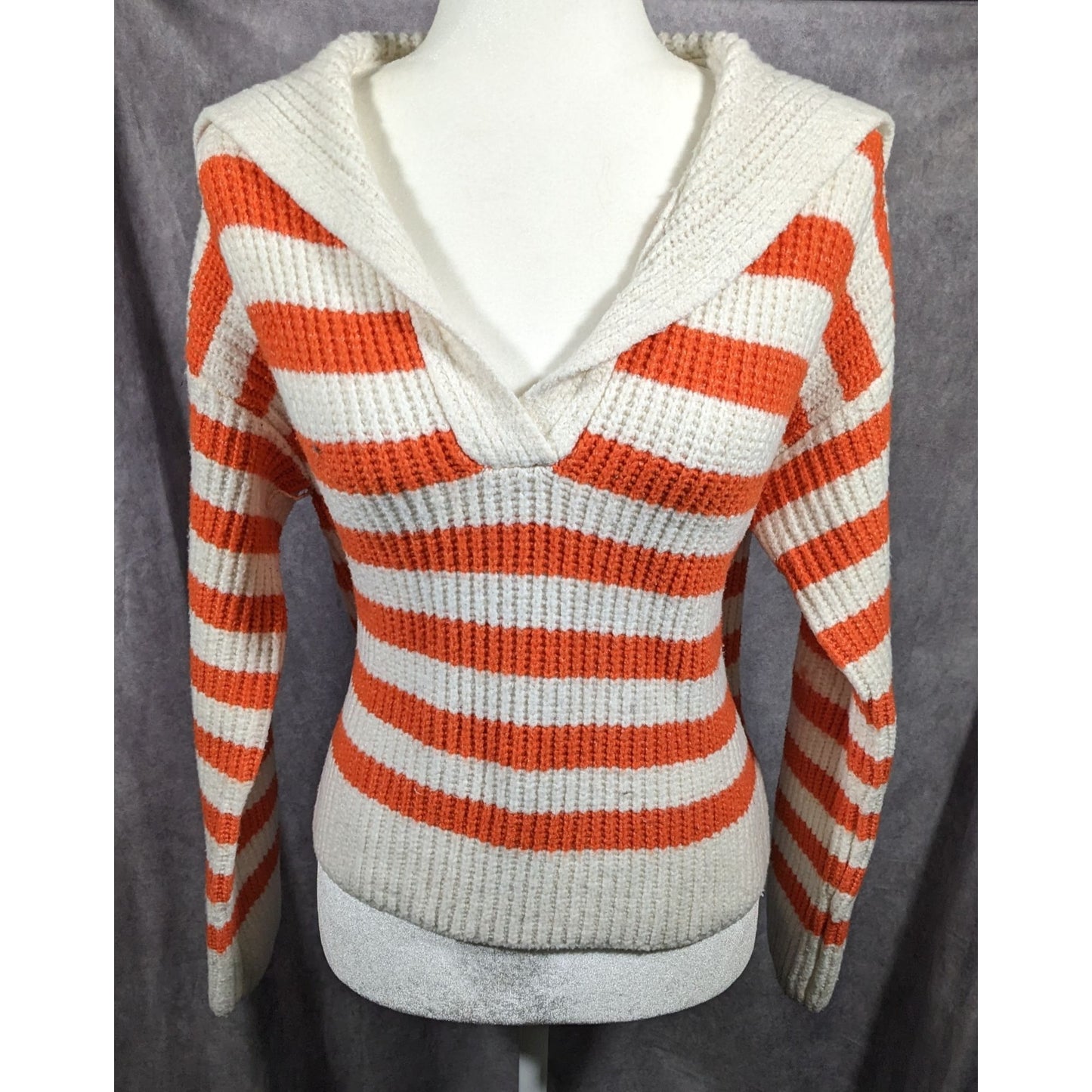 Sincerely Jules Preppy Orange And White Striped Sweater Size Medium