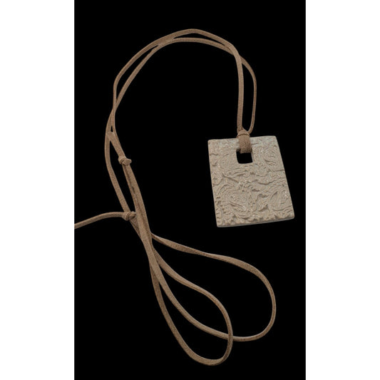 Boho Artisan Handmade Ceramic Beige Paisley Pendant Necklace 26 Inch