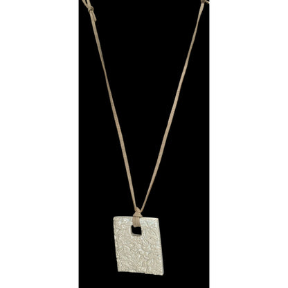 Boho Artisan Handmade Ceramic Beige Paisley Pendant Necklace 26 Inch