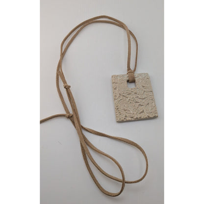 Boho Artisan Handmade Ceramic Beige Paisley Pendant Necklace 26 Inch