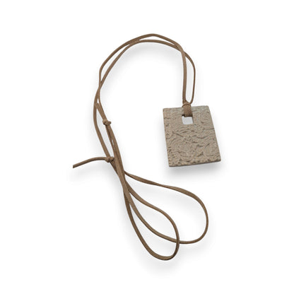 Boho Artisan Handmade Ceramic Beige Paisley Pendant Necklace 26 Inch
