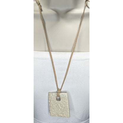 Boho Artisan Handmade Ceramic Beige Paisley Pendant Necklace 26 Inch
