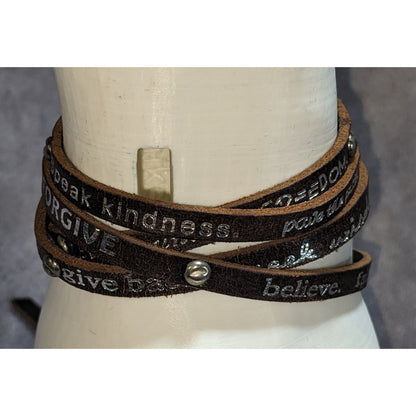 Boho Inspirational Humanity For All Brown Leather Wrap Bracelet Affirmation Quote Jewelry