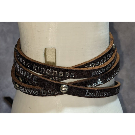 Boho Inspirational Humanity For All Brown Leather Wrap Bracelet Affirmation Quote Jewelry