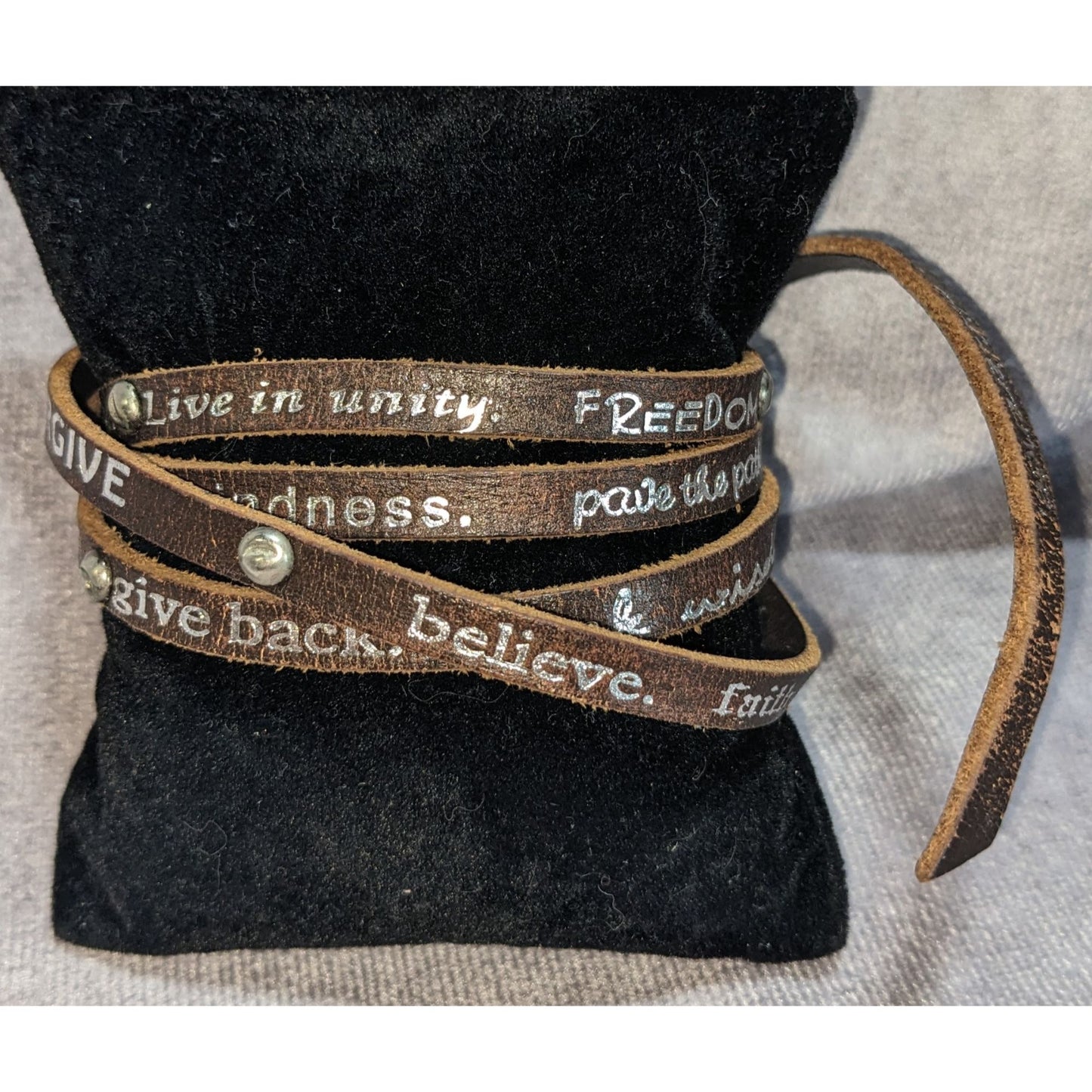 Boho Inspirational Humanity For All Brown Leather Wrap Bracelet Affirmation Quote Jewelry