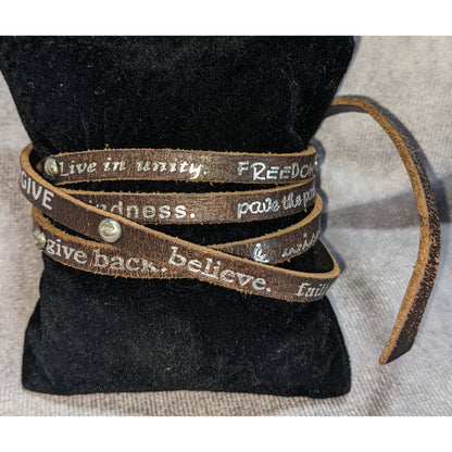 Boho Inspirational Humanity For All Brown Leather Wrap Bracelet Affirmation Quote Jewelry
