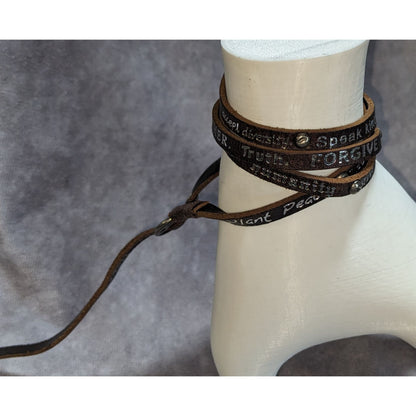 Boho Inspirational Humanity For All Brown Leather Wrap Bracelet Affirmation Quote Jewelry