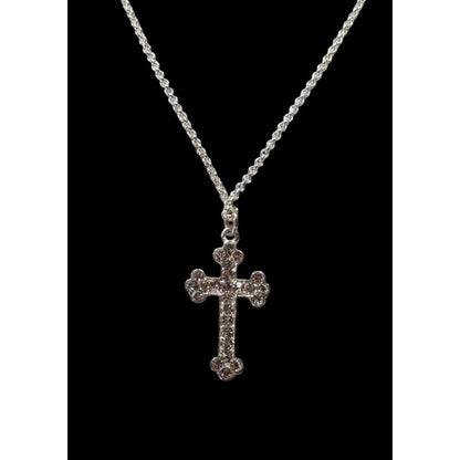 Sparkly Rhinestone Cross Pendant On Silver Tone Chain