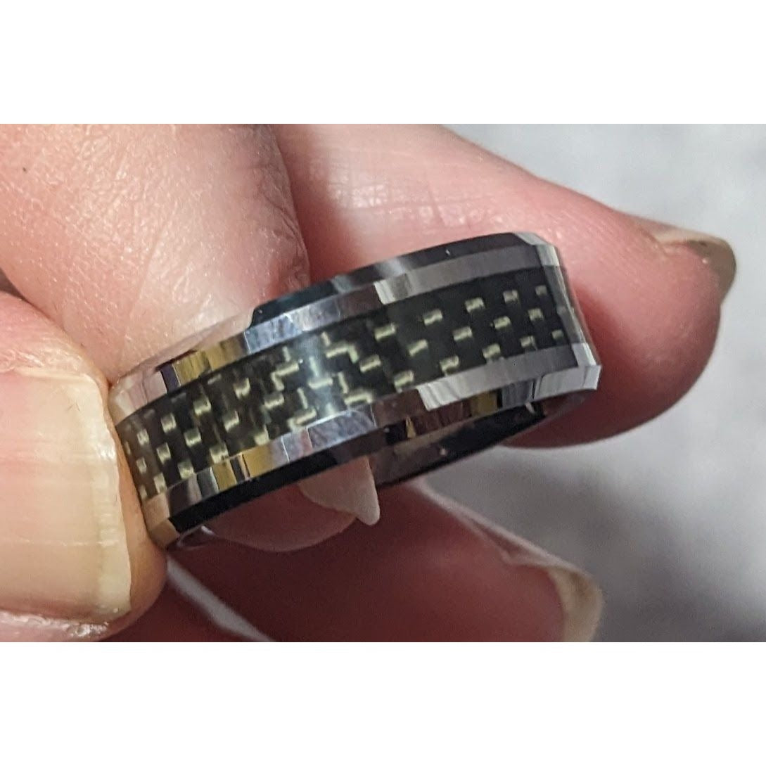 JFSG Tungsten Carbide Carbon Fiber Inlay Men's Wedding Ring 8mm Size 9