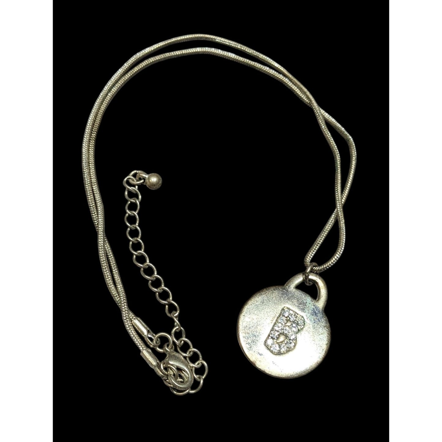 Pink Rhinestone Letter B Embellished Silver Tone Pendant Necklace