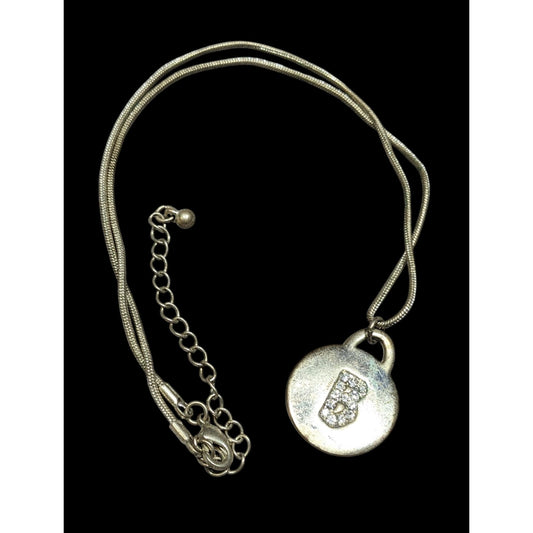 Pink Rhinestone Letter B Embellished Silver Tone Pendant Necklace