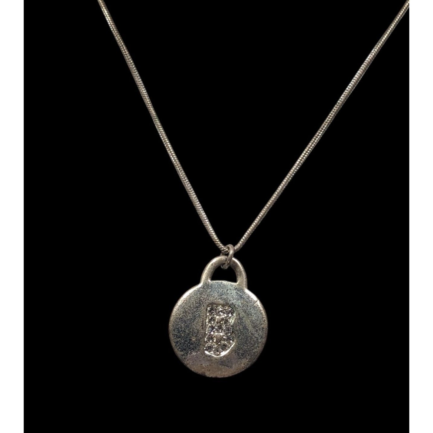 Pink Rhinestone Letter B Embellished Silver Tone Pendant Necklace