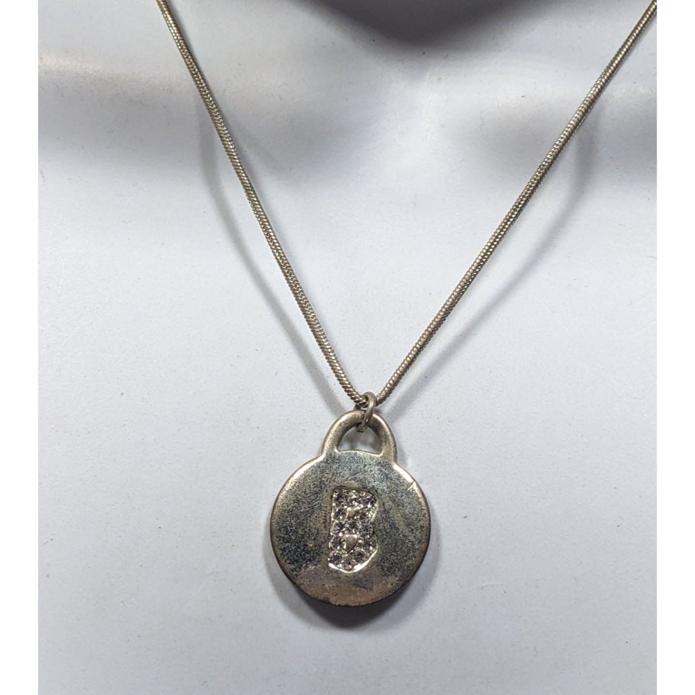 Pink Rhinestone Letter B Embellished Silver Tone Pendant Necklace