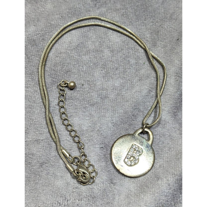 Pink Rhinestone Letter B Embellished Silver Tone Pendant Necklace