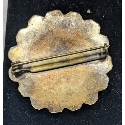 Vintage Turquoise Chip Micro Mosaic Floral Brooch