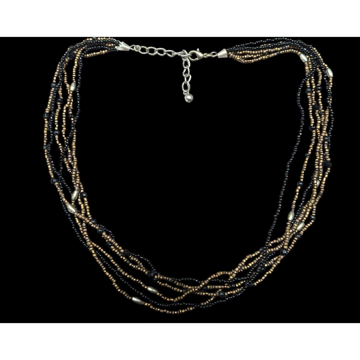 Elegant Black And Gold Tone Glass Beaded Multilayer Necklace