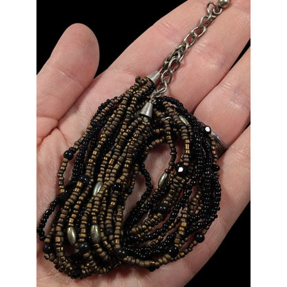 Elegant Black And Gold Tone Glass Beaded Multilayer Necklace