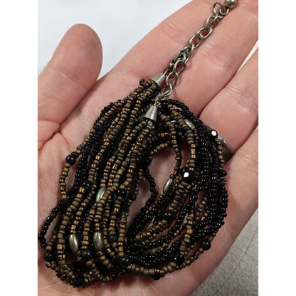 Elegant Black And Gold Tone Glass Beaded Multilayer Necklace
