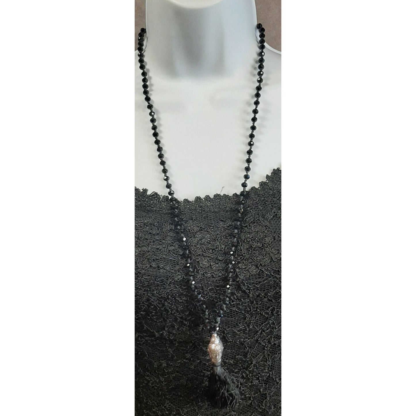 Indie Buddha Pendant Black Beaded Necklace With Tassel