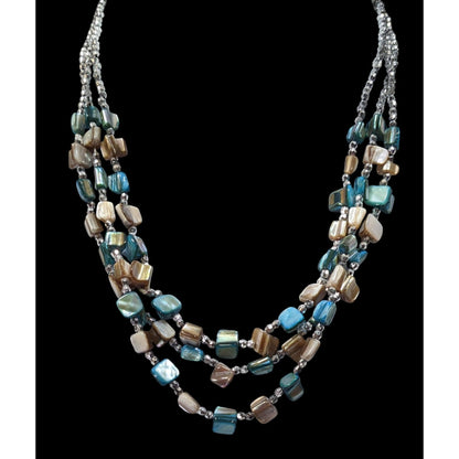 Mermaidcore Blue And Silver Tone Layered Shell Beaded Necklace