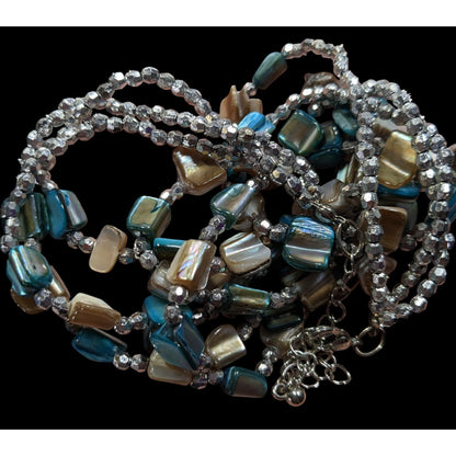 Mermaidcore Blue And Silver Tone Layered Shell Beaded Necklace