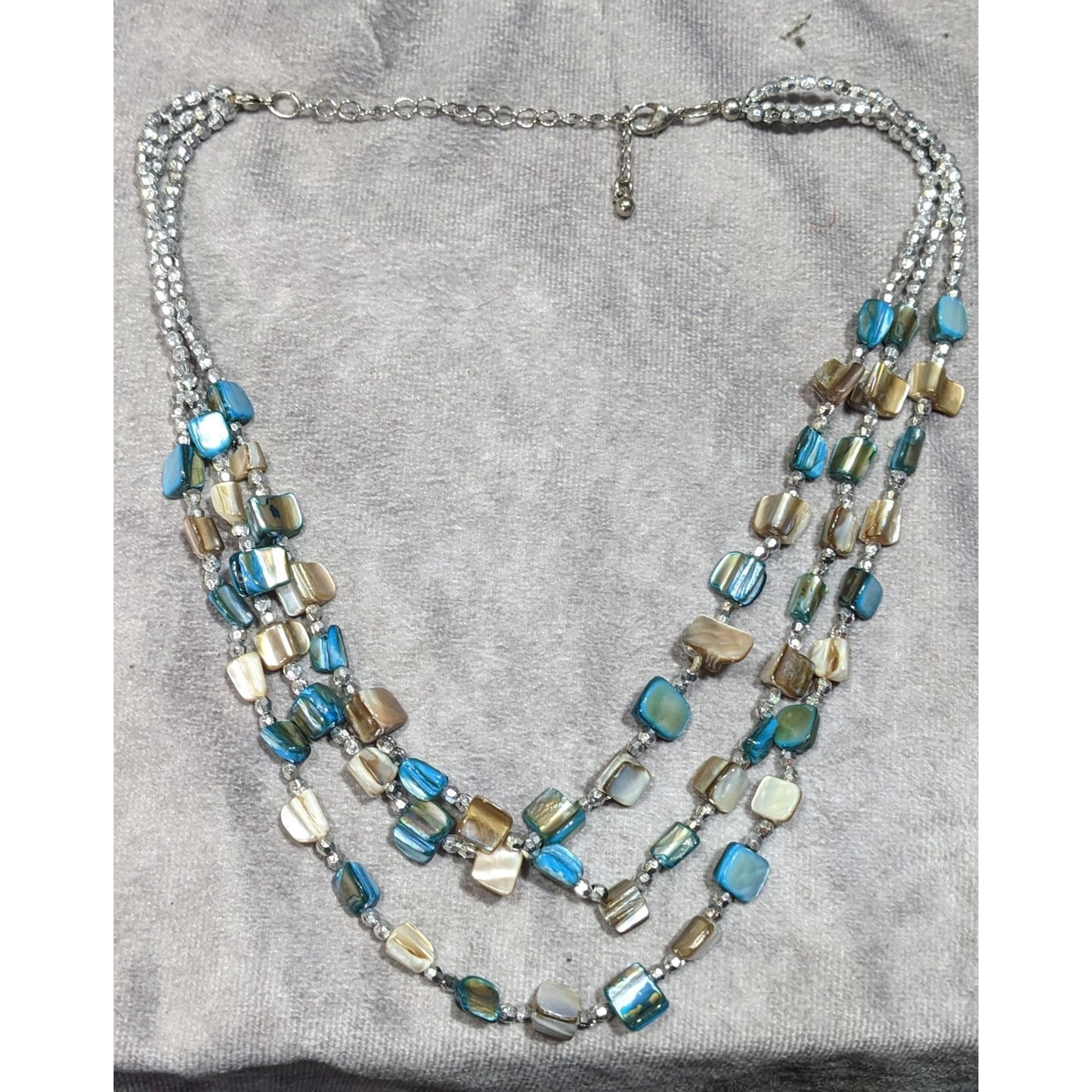 Mermaidcore Blue And Silver Tone Layered Shell Beaded Necklace