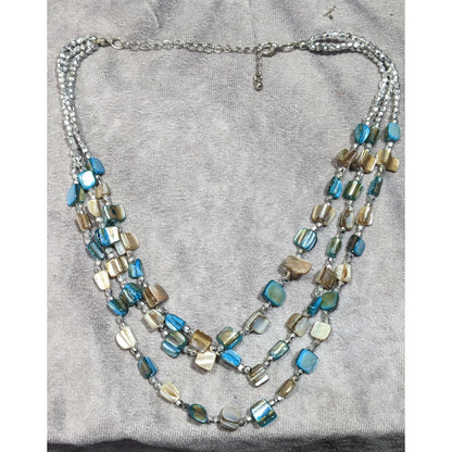 Mermaidcore Blue And Silver Tone Layered Shell Beaded Necklace