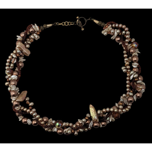 Vintage Handmade Mermaidcore Braided Freshwater Pearl & Glass Bead Necklace