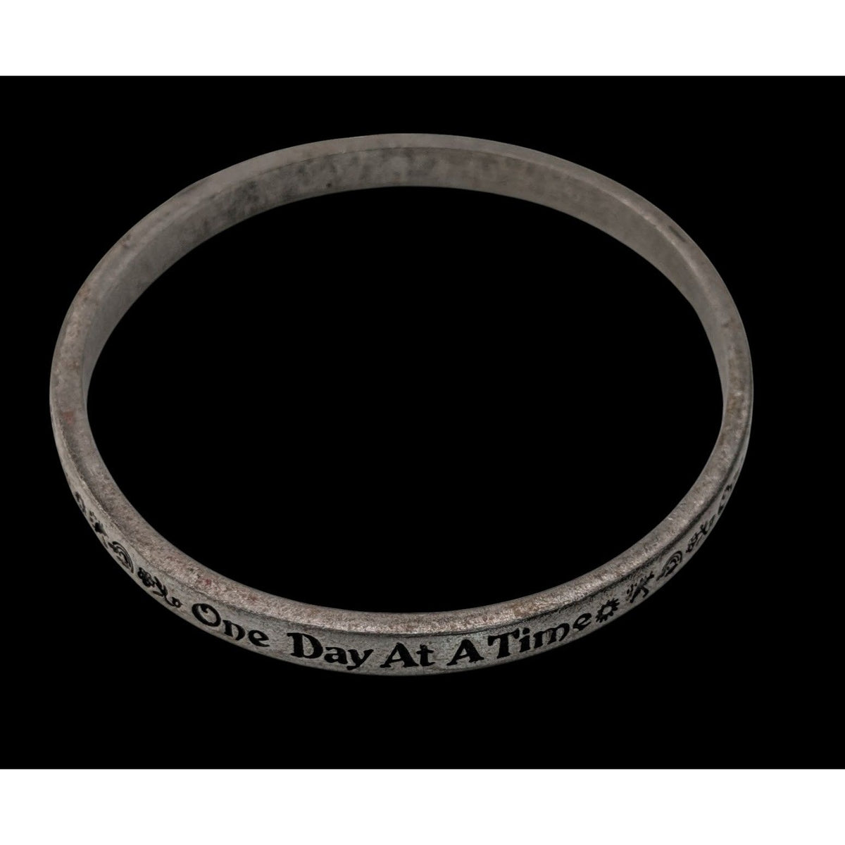 Boho Inspirational Rustic One Day At A Time Silver Tone Bangle Bracelet