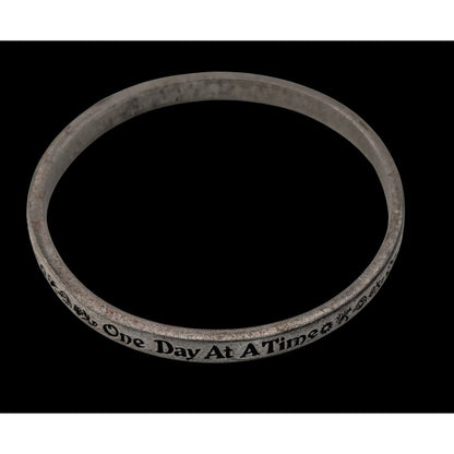 Boho Inspirational Rustic One Day At A Time Silver Tone Bangle Bracelet
