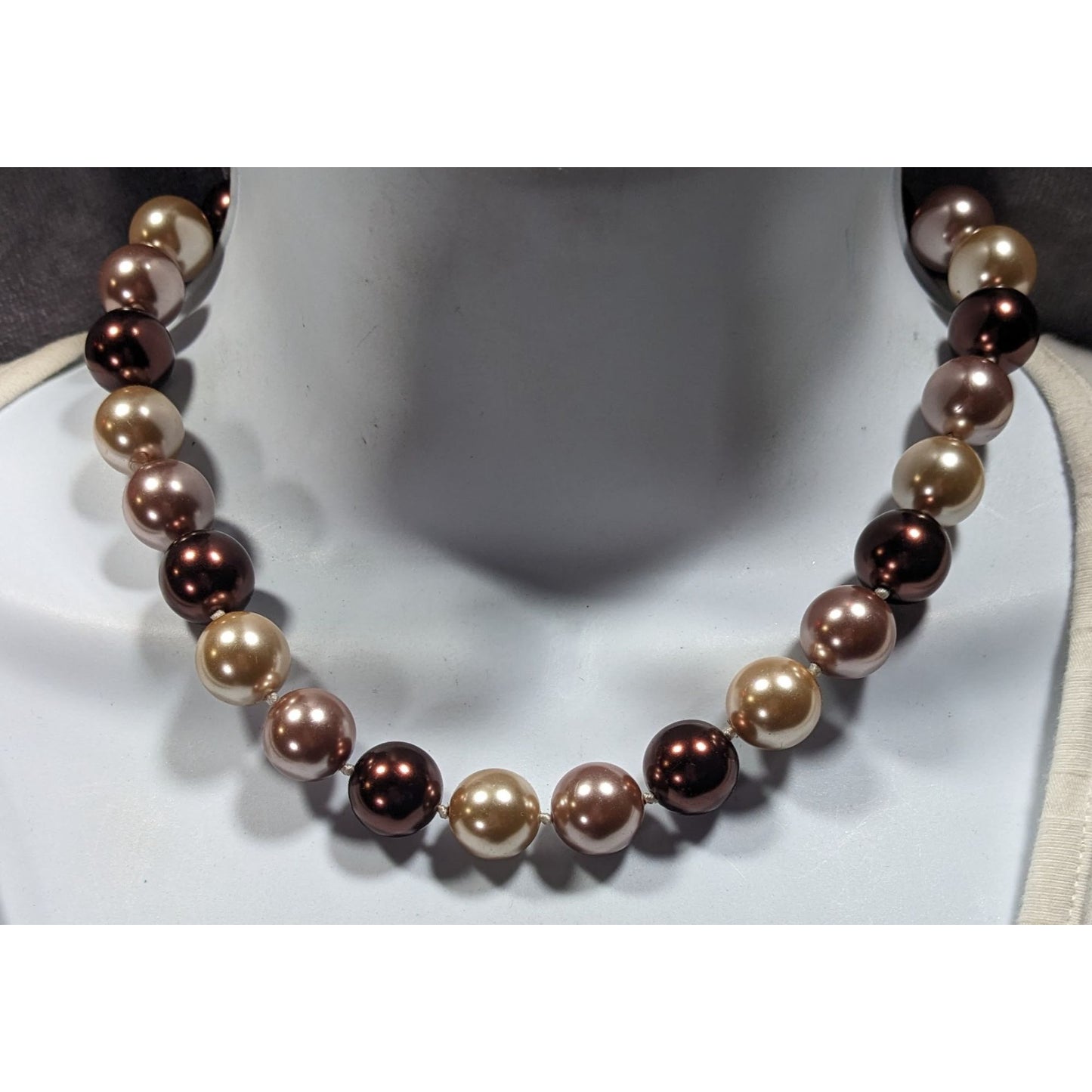 Vintage Elegant Multi Tone Large Glass Faux Pearl Necklace