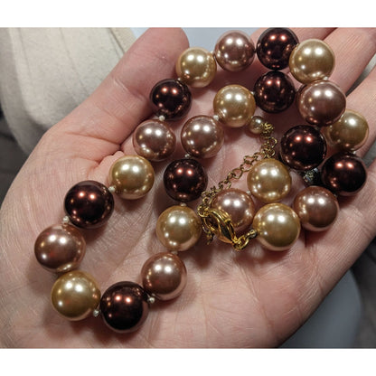 Vintage Elegant Multi Tone Large Glass Faux Pearl Necklace