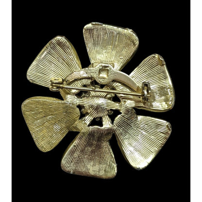 Vintage Floral Brooch Gold Tone With Faux Pearl Accent