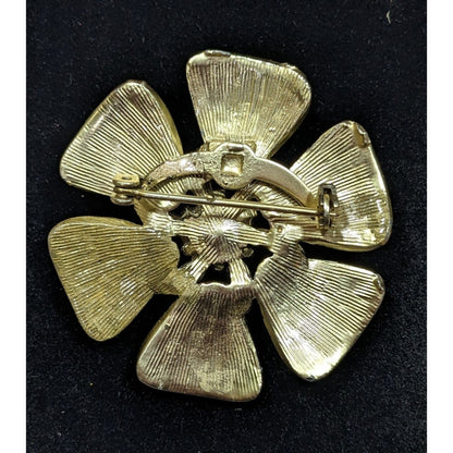 Vintage Floral Brooch Gold Tone With Faux Pearl Accent