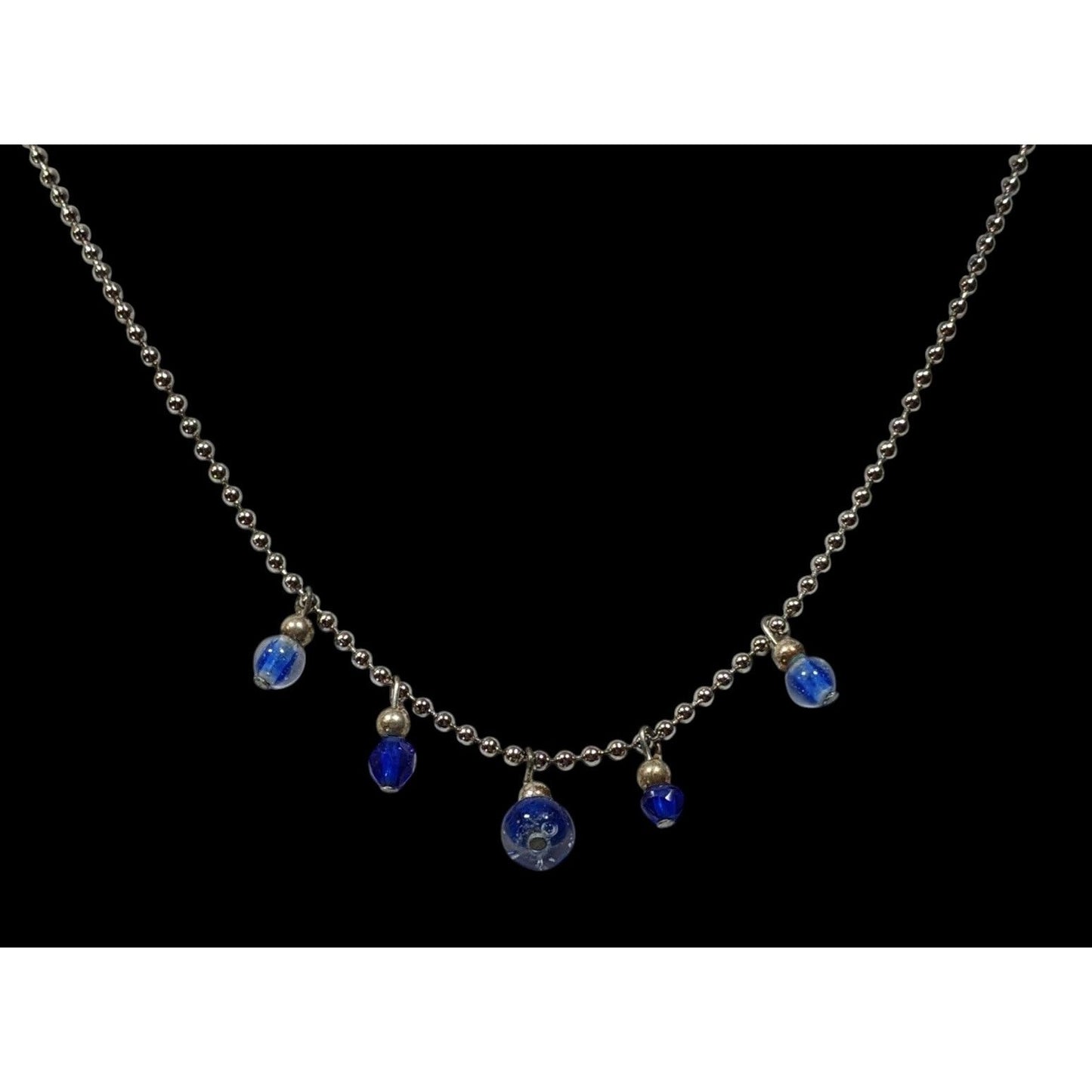 Simple Whimsical Blue Glass Charm Necklace